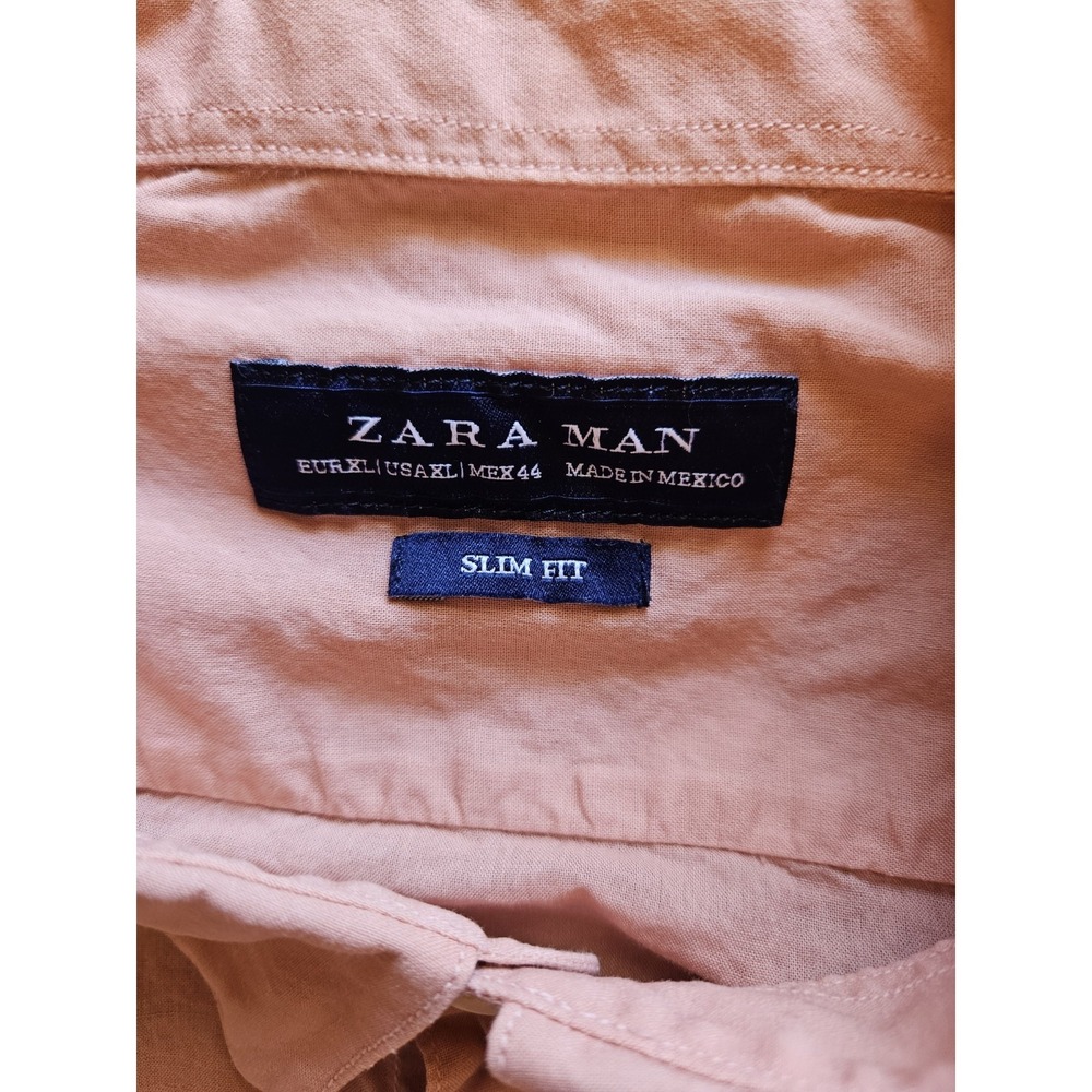 Zara Man Slim Fit 100% Cotton Peach Button Down Long Sleeve Shirt, Size XL